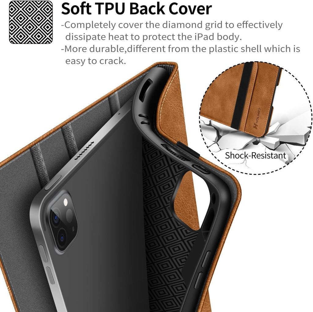Case for iPad Pro 11 inch M5 2025/M4 2024 with Pencil Holder Supports Pencil Pro and Pencil Auto Sleep/Wake Function Vegan Leather Smart Stand Cover (Brown)