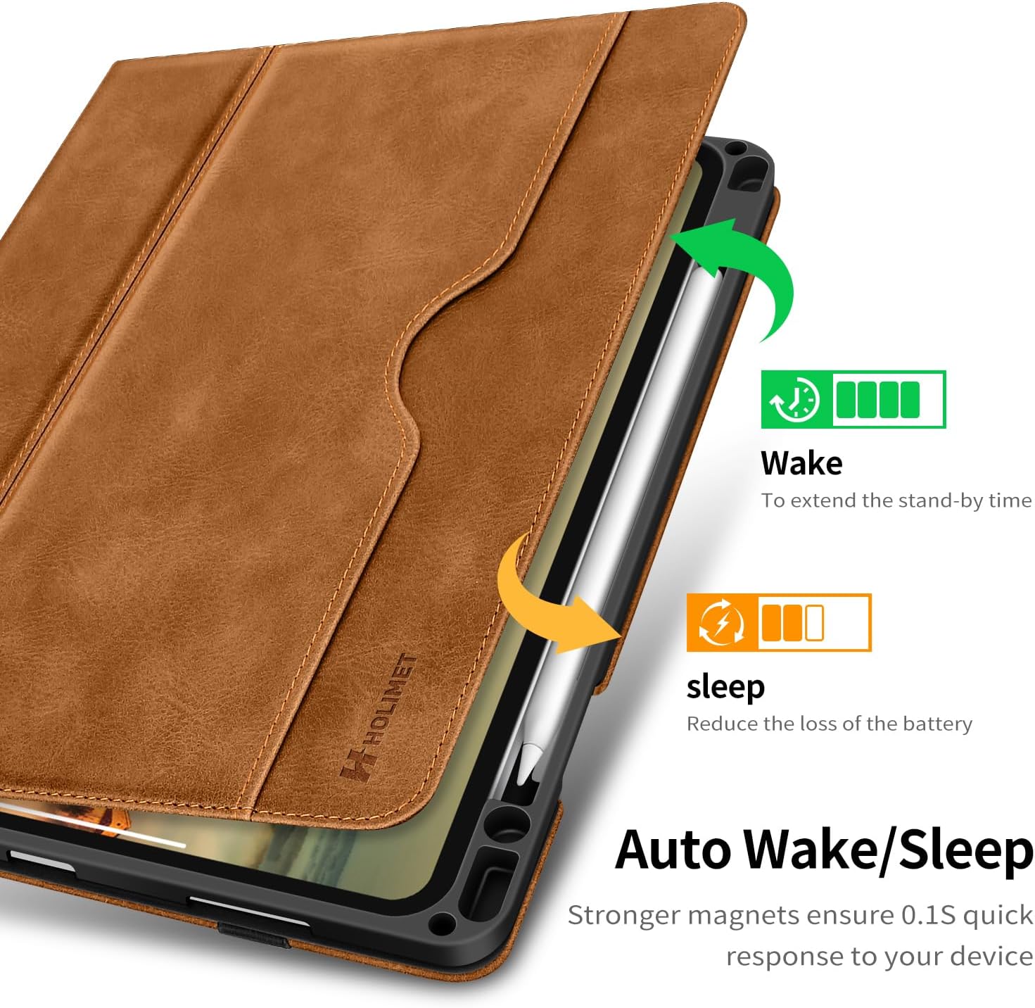 Case for iPad Pro 11 inch M5 2025/M4 2024 with Pencil Holder Supports Pencil Pro and Pencil Auto Sleep/Wake Function Vegan Leather Smart Stand Cover (Brown)