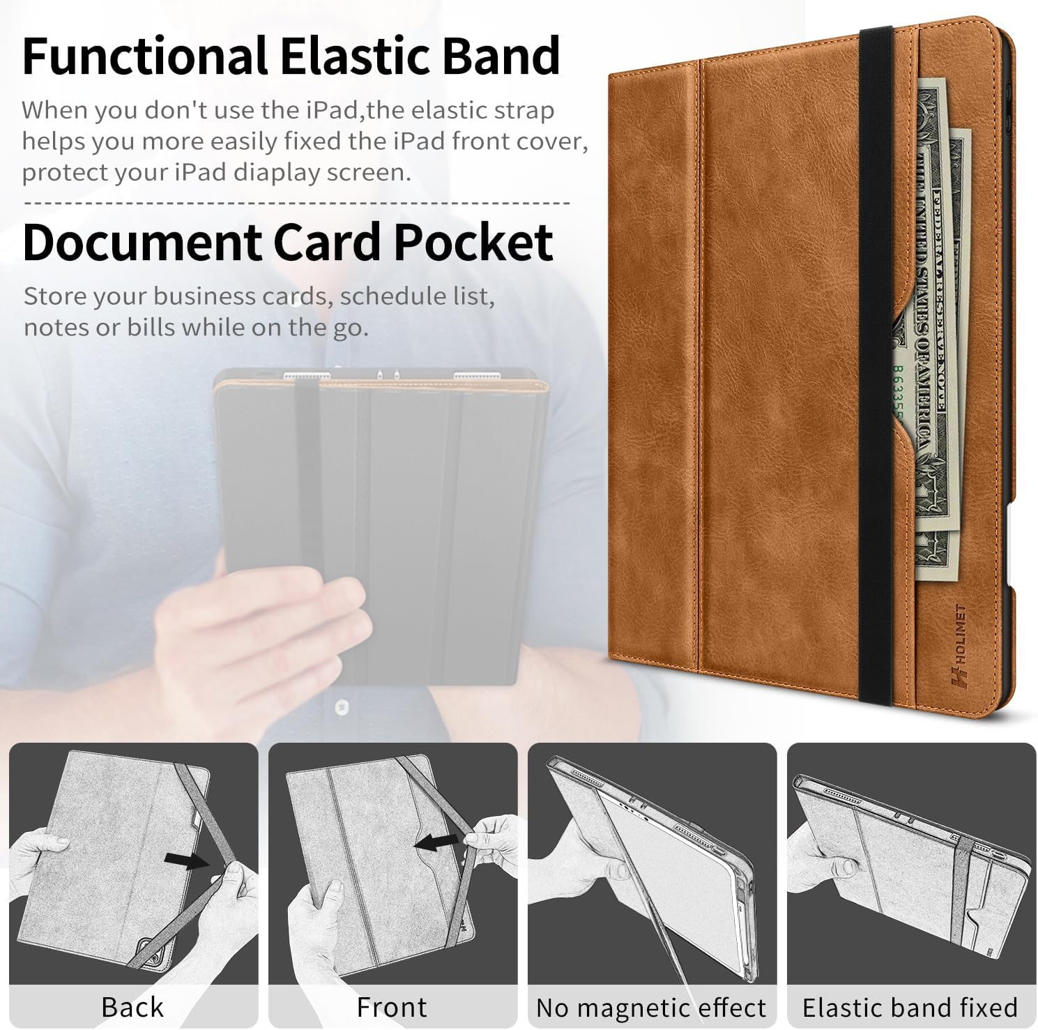 Case for iPad Pro 11 inch M5 2025/M4 2024 with Pencil Holder Supports Pencil Pro and Pencil Auto Sleep/Wake Function Vegan Leather Smart Stand Cover (Brown)