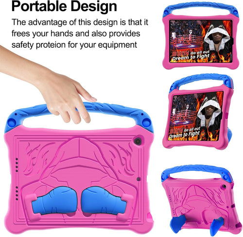 for iPad Air 3rd Generation and iPad Pro Case 10.5" 2019/2017 Release, Cute Boxing Shockproof Hard Case with Handle/Kickstand/Shoulder Strap, Protective Lightweight Kids-Friendly Cover, Rose
