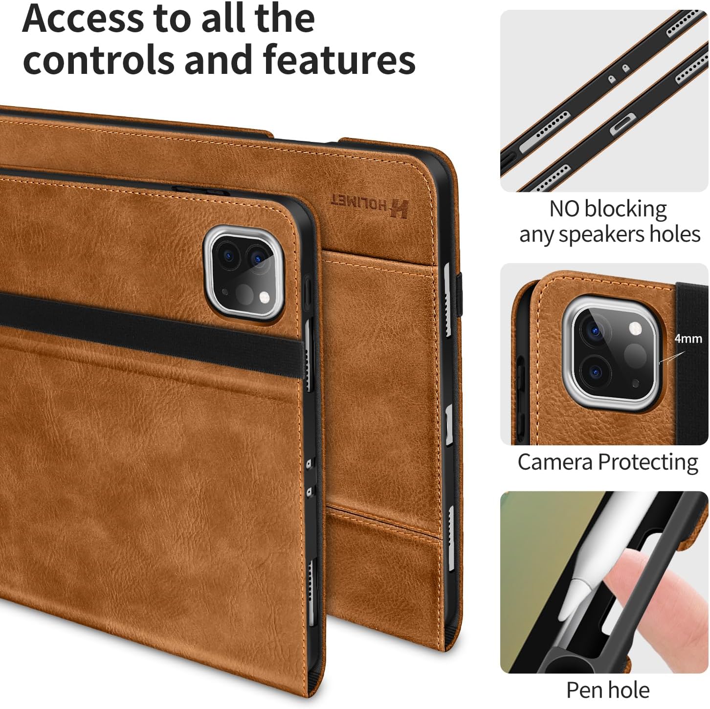 Case for iPad Pro 11 inch M5 2025/M4 2024 with Pencil Holder Supports Pencil Pro and Pencil Auto Sleep/Wake Function Vegan Leather Smart Stand Cover (Brown)